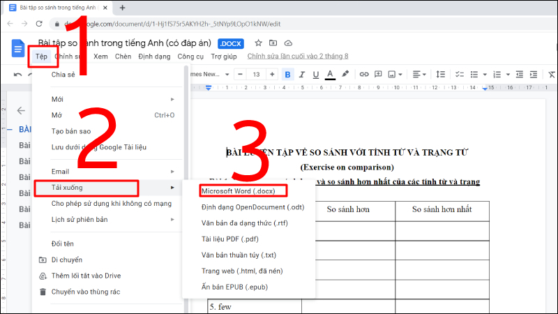 Chọn định dạng Microsoft Word v&agrave; tải xuống file